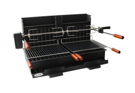 Barbecue Charbon de Bois Encastrable en Acier + Tournebroche Delta Vue de Face