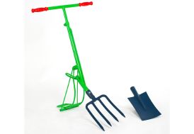 Outil de jardinage ergonomique avec fourche à 4 dents et bêche - La Perrette