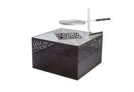 Braséro en acier noir avec grille de cuisson réglable Cube Small de Feu du Jardin