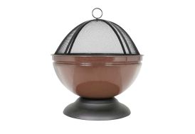 braséro rond marron en acier avec grille de cuisson