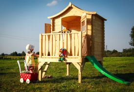 Cabane pour enfant sur pilotis en bois + toboggan 252 x 175 cm - M550A Timbela