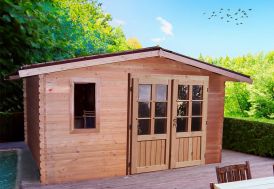 Abri de jardin en bois Douglas brut 28 mm bac acier Dhana – 12 m²