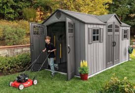 Abri de jardin en résine effet bois anthracite