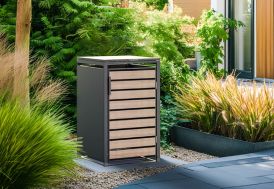 Cache-poubelle en acier effet bois Lacina