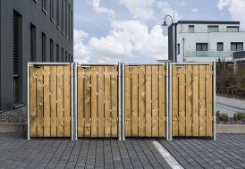 Cache-poubelles en acier et bois de pin traité finition bois naturel