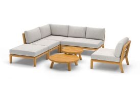 Salon de jardin bas bois : canapé d'angle + fauteuil + table - Matera Best