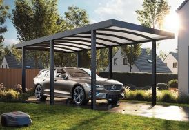 Carport autoportant en aluminium noir avec toiture polycarbonate