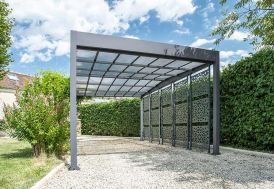 Carport en Aluminium et Polycarbonate Abri pour Voiture avec 5 Brise-Vues Trigano Libeccio 16 m² 