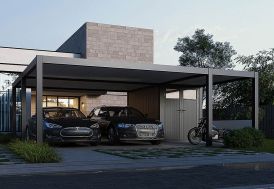 Carport double avec remise de jardin en aluminium Ombréa