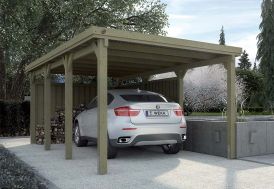 Carport en bois de pin traité avec toit en acier galvanisé