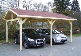 carport en bois traité avec toiture en bardeaux bitumés rouge 6 m