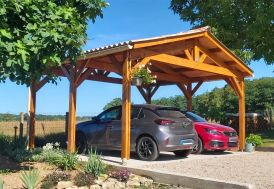 Carport double en bois Douglas 6 poteaux CPBF