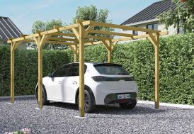 carport en bois de pin sylvestre sans abri pour 1 voiture dans un jardin