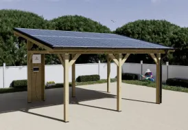 Carport solaire en bois 16 m² 10 panneaux photovoltaïques 5 kwc Habrita
