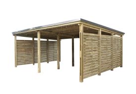 Carport en bois de pin traité avec surface 38 m² pour 2 voitures