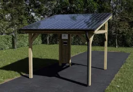 Carport solaire en bois 10 m² 6 panneaux photovoltaïques 3 kwc Habrita
