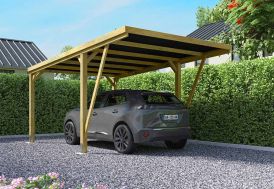 carport avec abri dans un jardin avec voiture