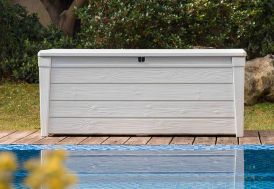 Coffre de jardin Keter en plastique imitation bois blanc