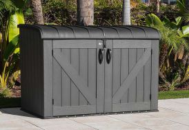 Coffre de jardin en résine effet bois anthracite Lifetime