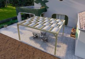 Pergola en bois autoclave autoportée avec voilage Ma Pergola Bois