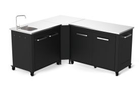 Cuisine extérieure en acier zingué et inox : 2 meubles, 1 angle + évier
