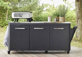 Barbecue à Gaz 4 Brûleurs 12 KW Avec Tables Latérales - Cuisine Extérieure Noire