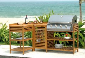 Petite Cuisine d'Extérieure en Bois Lea + Barbecue Gaz Inox 4 Feux