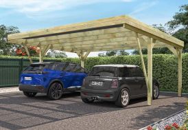 carport en bois de pin sylvestre pour 2 voitures dans un jardin