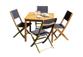Table et chaises de jardin pour quatre personnes en bois d'acacia