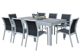 Salon de Jardin Aluminium : Table Extensible 200/320 cm + Fauteuils