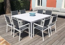 Ensemble table de jardin extensible en aluminium et 8 fauteuils de jardin en textilène