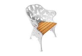 fauteuil jardin en fonte blanche et assise en bois