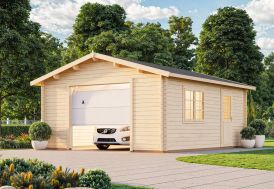Garage de jardin en bois brut 44 mm avec porte sectionnelle - Roger 24 m² Palmako