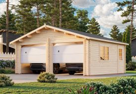 Garage double en bois brut 44 mm avec portes sectionnelles - Roger 28 m² Palmako