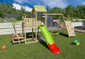 Aire de jeux en bois balançoires, toboggan, escalade Zesty Xpression XL Trigano