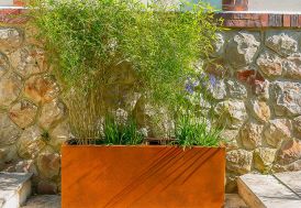 Grande jardinière rectangulaire PAPI en PEHD finition Corten - Balinéo 84 L