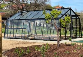 Serre ACD en verre trempé avec parois obliques 22 m² Blackline S208H