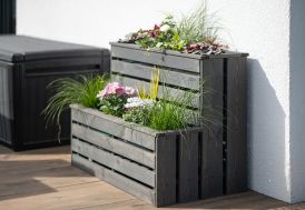 Jardinière double en bois de pin gris anthracite