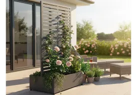 Jardinière rectangulaire avec treillis en métal