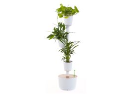 Jardinière verticale avec arrosage manuel blanche et pin 3 pots CitySens