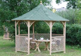 Kiosque de jardin en bois traité avec toit en shingle vert Jagram Chopin Eco
