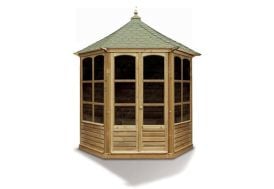 Kiosque hexagonal - SOLID - Pavilion 351,7x305,4cm - Bois de pin traité -  Treillis décoratifs - Cdiscount Jardin