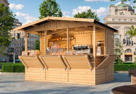 Kiosque commercial en bois 6 m² 5 fenêtres M150B Timbela