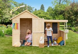 Maison enfant en bois avec porte fermière et auvent