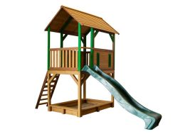 maisonnette en bois de hemlock pour jardin avec toboggan et bac à sable