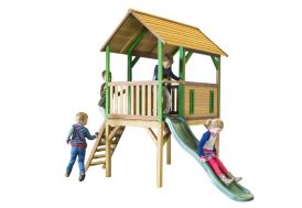 maisonnette pour enfant cabane en bois montée sur pilotis avec toboggan 180 cm