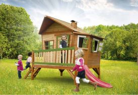 cabane pour enfant aire de jeux en bois avec toboggan dès 3 ans
