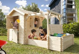 Maisonnette pour enfant en bois brut Dino – 290 x 116 x 163 cm
