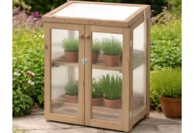 Mini serre de jardin pour semis en bois et polycarbonate 2 étages