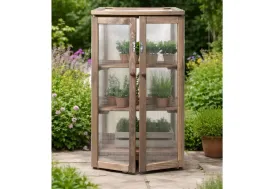 Serre de balcon pour semis en bois et polycarbonate 3 étages